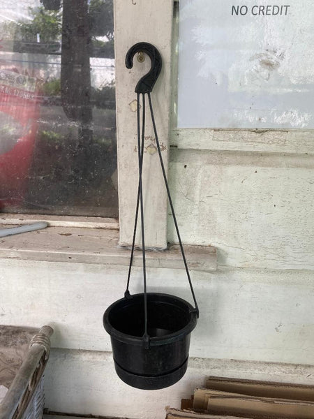 Hanging black plastic planter